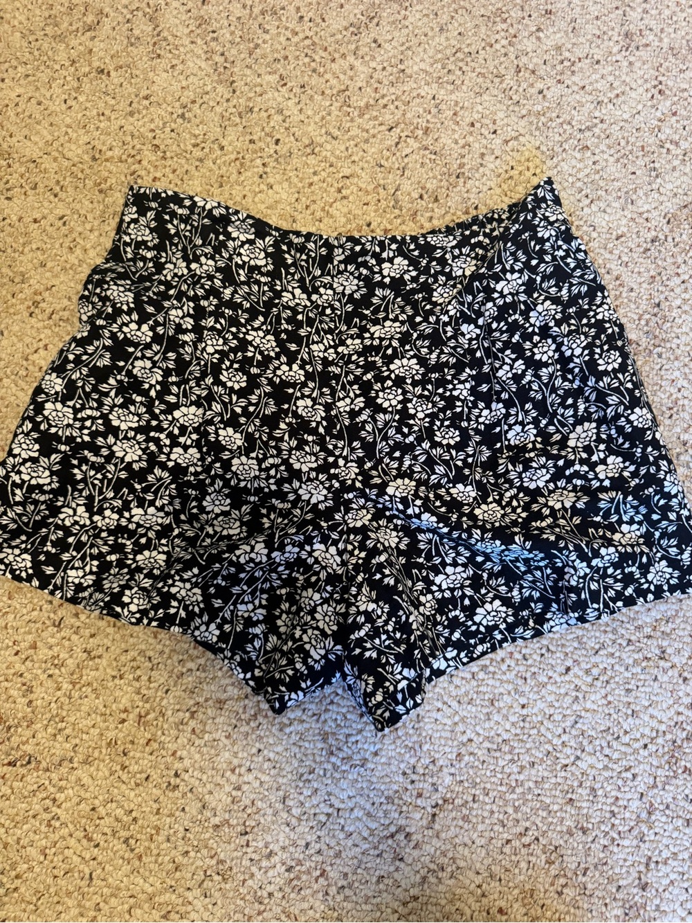 LOFT Black and White Floral High-Waist Shorts